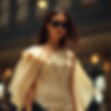 Stylish accessories paired with a one shoulder bat wing dress