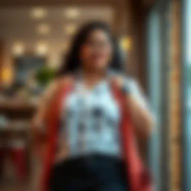 A confident plus size individual showcasing a star shirt in a fashionable setting