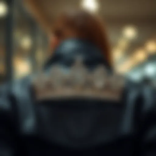 Elegant display of a rhinestone crown iron-on on a stylish jacket