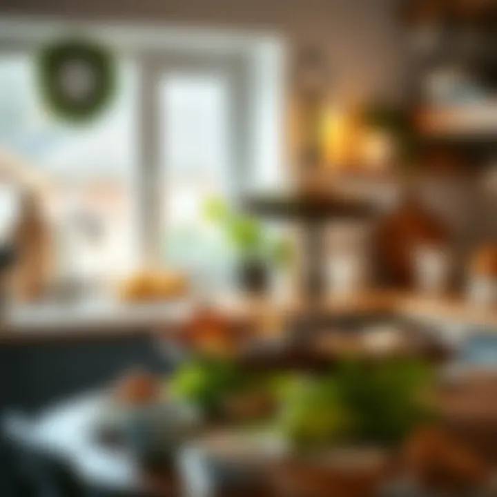Cozy Kitchen Aesthetic Stylishly arranged rustic tiered tray in a cozy kitchen setting