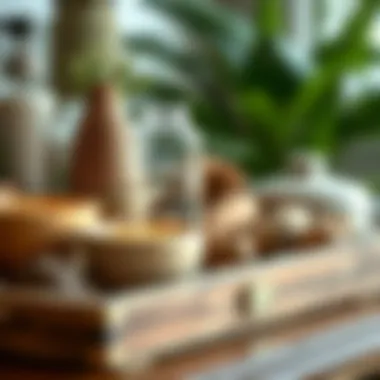 Natural Materials in Design Close-up of a rustic tiered tray showcasing natural materials