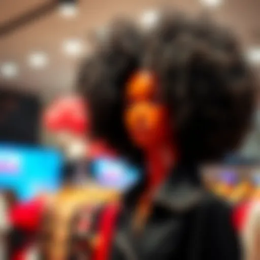 Vibrant large afro wig displayed on a stylish mannequin
