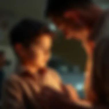 A father presenting a necklace to his son, embodying a moment of love and significance.