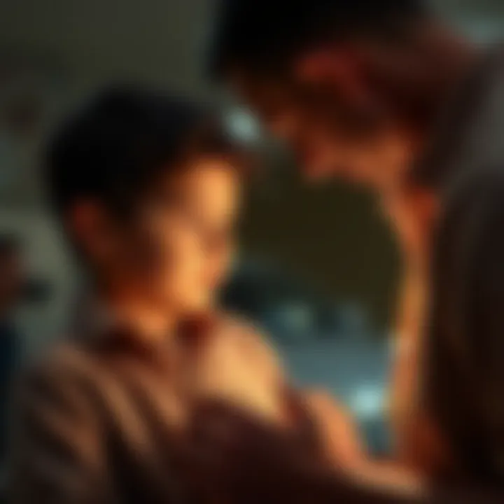 A father presenting a necklace to his son, embodying a moment of love and significance.