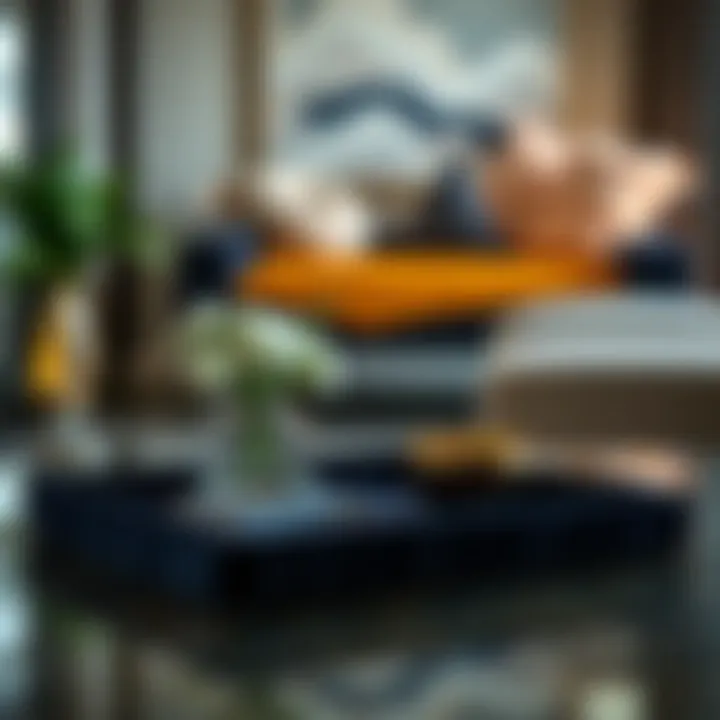 Stylish velvet tray used in a modern interior setting