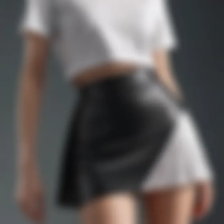 Elegant display of a solid crop tee paired with a split thigh skirt showcasing modern fashion aesthetics.