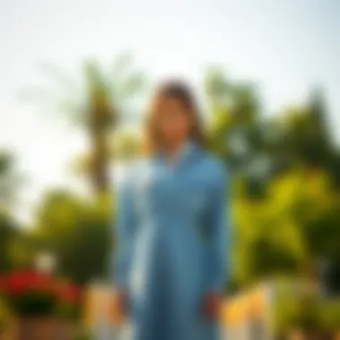 Styling Options for Jean Shirt Dress Styling options for a jean shirt dress in a vibrant outdoor setting