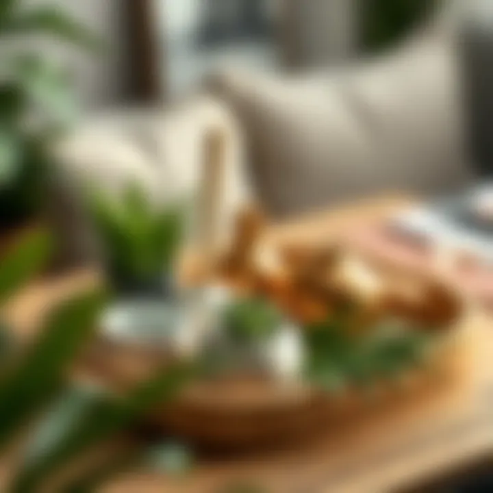 Eco-friendly bamboo tray decorated with plants and natural elements