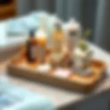 Elegant bamboo vanity tray showcasing skincare products and decor