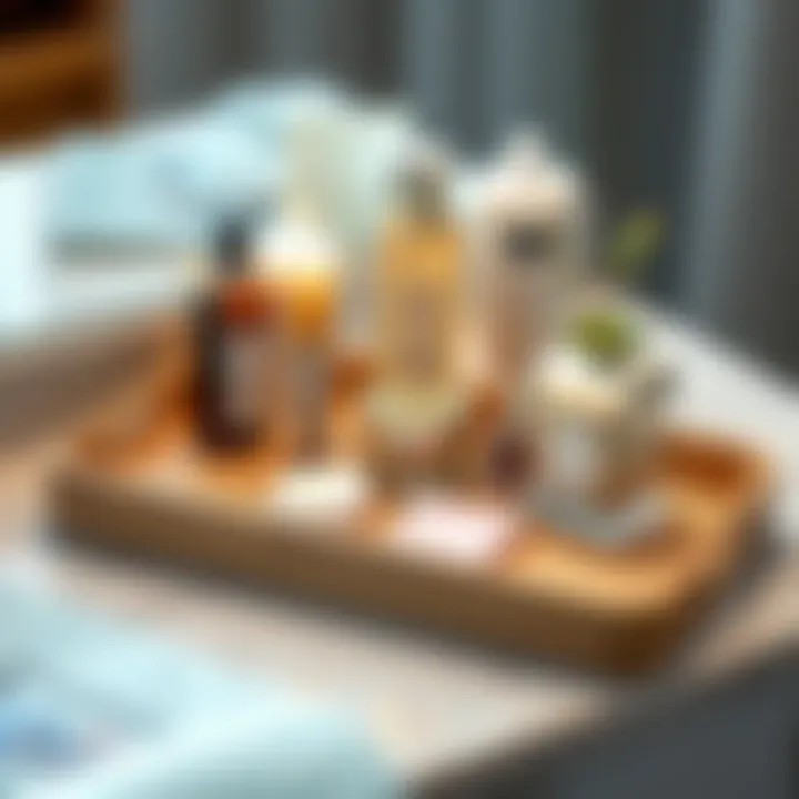 Elegant bamboo vanity tray showcasing skincare products and decor