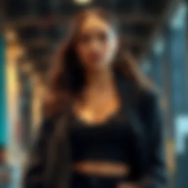 Stylish spaghetti strap black crop top worn under a blazer for a formal touch.