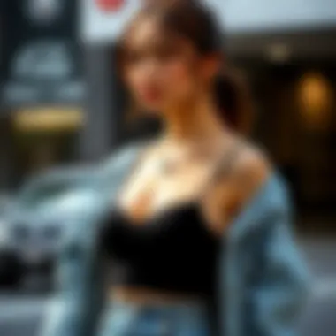 Trendy layering of a spaghetti strap black crop top with a denim jacket.