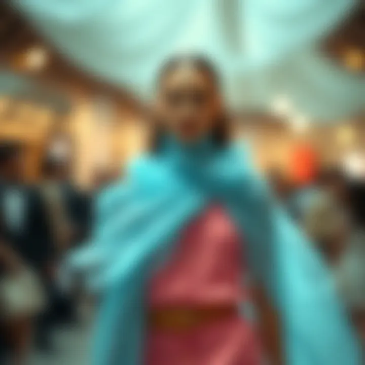 Creative Fashion with Light Blue Cheesecloth Creative fashion ensemble featuring light blue cheesecloth as a focal point