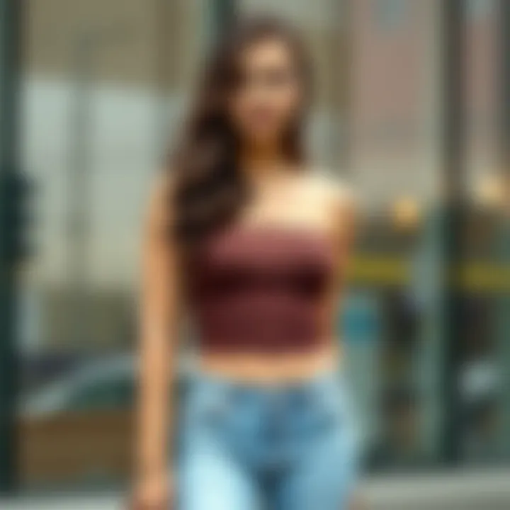 Fashionable Chocolate Brown Tube Top Paired with Denim Fashionable chocolate brown tube top paired with denim