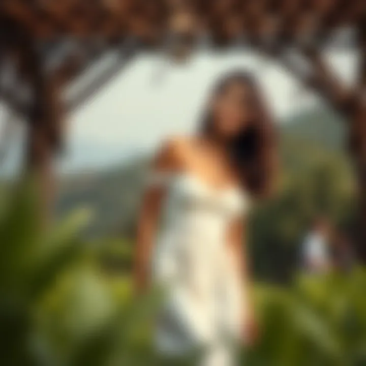 A scenic outdoor setting showcasing the white bandeau dress