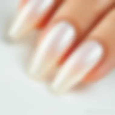 Close-up of pearl fake nails demonstrating texture and shine
