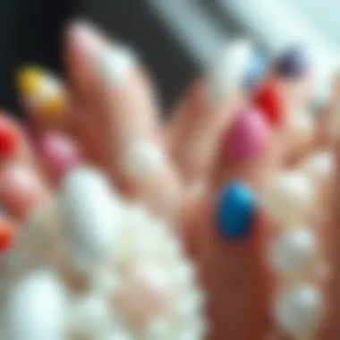 A collection of pearl fake nails in various colors and styles