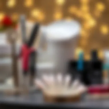 Display of tools and products for maintaining pearl fake nails