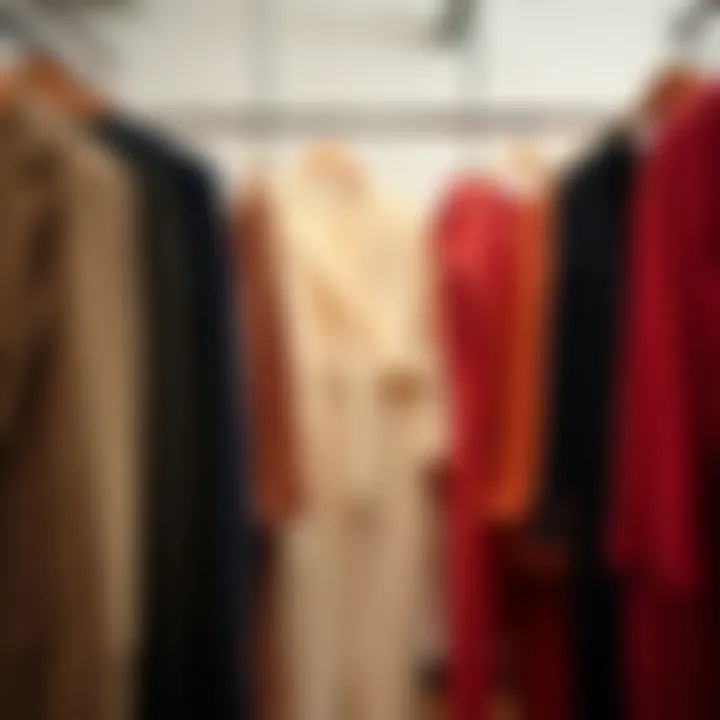 Variety of petite pant suit styles displayed on hangers