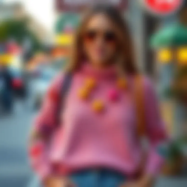 Fashionable sweater paired with vibrant accessories