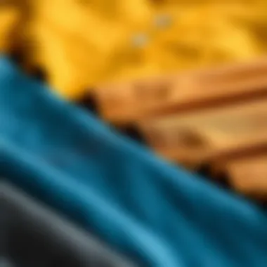 Variety of fabric swatches showcasing different textures for pants and button-up sets