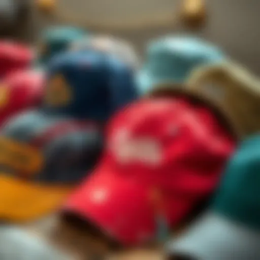 Diverse Styles of Vintage Baseball Caps A collection of vintage distressed baseball caps showcasing various designs and colors
