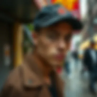 Vintage Cap as a Fashion Statement in Urban Style A stylish individual wearing a vintage distressed baseball cap in an urban setting