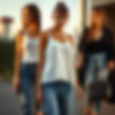 Model showcasing different styling options with the tank top in various settings.