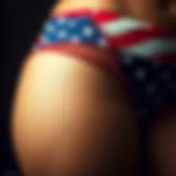 Close-up of American flag underwear fabric showcasing its texture and colors