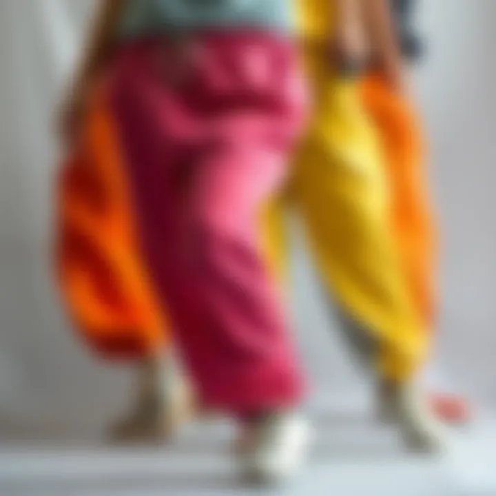 Diverse Fabric Choices for Joggers A vibrant array of fabrics used in jogger production.