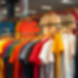 Variety of colorful plus size tee shirts on display