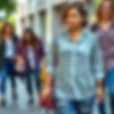 Different outfit pairings featuring tunic shirts in casual settings