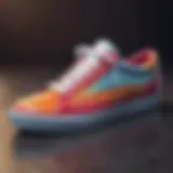 Close-up of innovative skate shoe design showcasing vibrant colors and materials