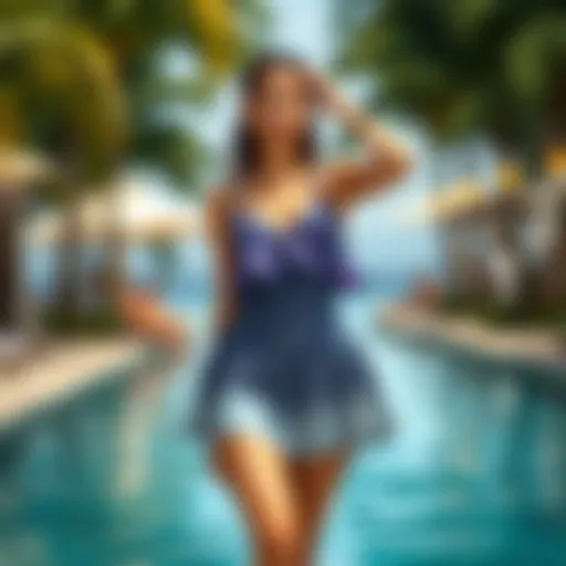 Elegant swimwear showcasing a vibrant skirted one-piece