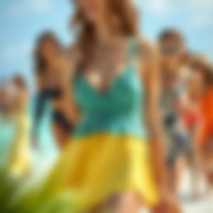 Diverse Fabric Choices for Skirted Swimsuits Diverse fabrics used in skirted swimsuits displayed