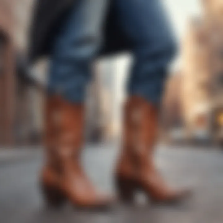 A fashionable outfit paired with chic western boots with zippers.