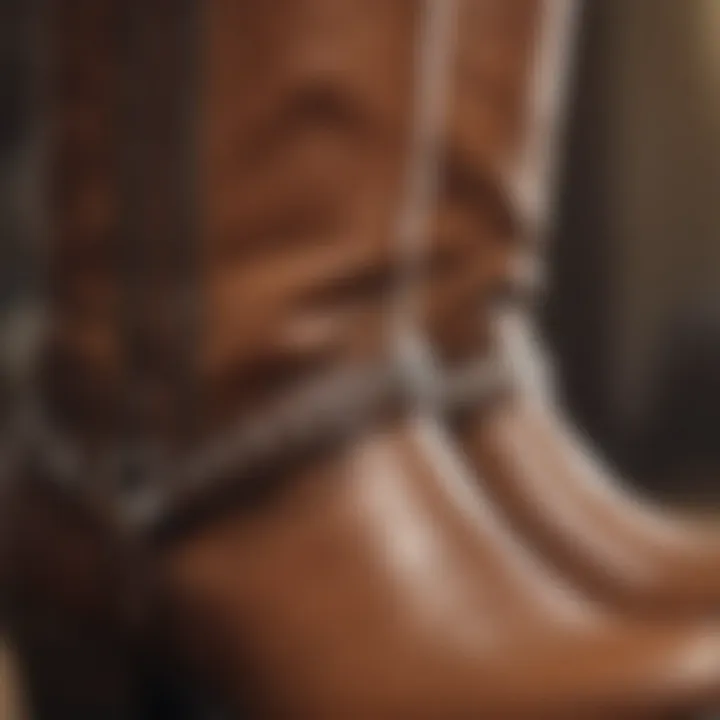 Close-up of high-quality materials used in western boots with zippers.