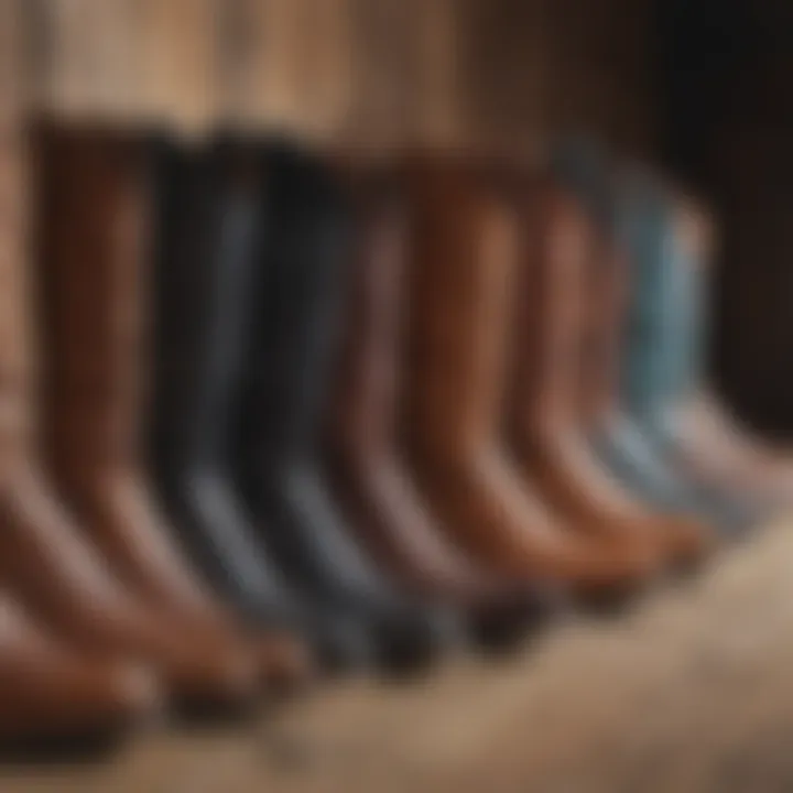 A variety of western boots with zippers showcased against a rustic backdrop.