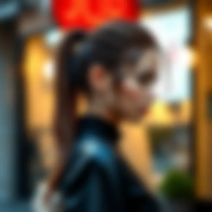 Enhancing Personal Style A fashionable outfit complemented by a sleek ponytail, showcasing how this hairstyle enhances personal style.