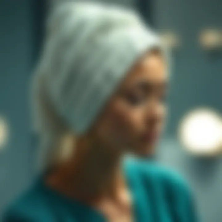 Quick Drying Technique with Hair Towel Wrap Demonstration of hair towel wrap in action, emphasizing quick drying technique