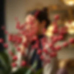 Elegant display of faux berry stems in a fashion ensemble