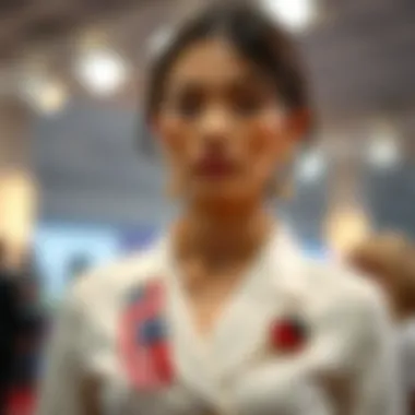 Flag Brooches in Contemporary Fashion Celebrity wearing a flag brooch at a high-profile event, symbolizing fashion fusion