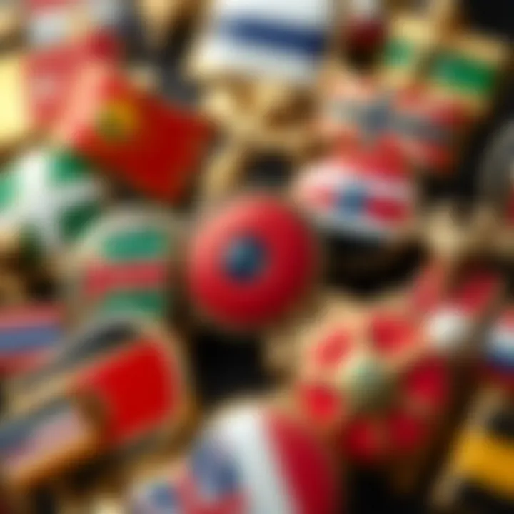 Diversity in Flag Brooch Designs A collection of flag brooches representing various nations, highlighting diversity