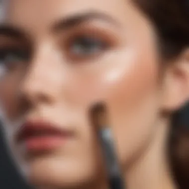 Close-up of makeup application using a flat angled concealer brush