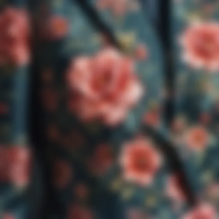 Close-up of floral fabric with intricate patterns and textures