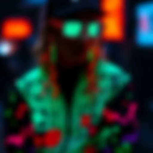 Vibrant Glow in the Dark Outfit A vibrant glow in the dark outfit displayed under black light, showcasing intricate patterns