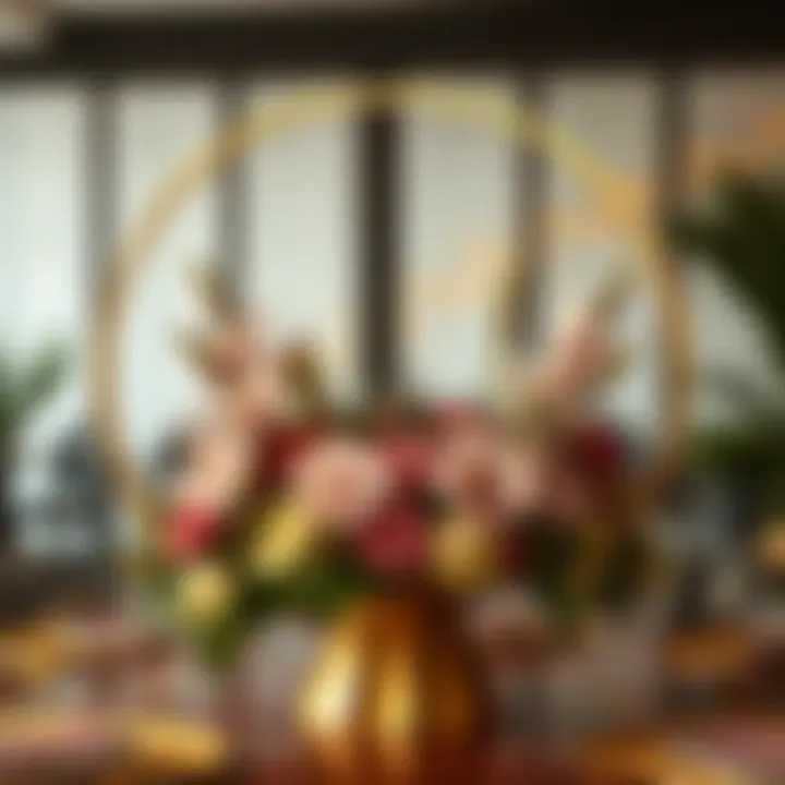 Floral Elegance in Gold Circle Design Luxurious gold circle centerpiece adorned with floral arrangements