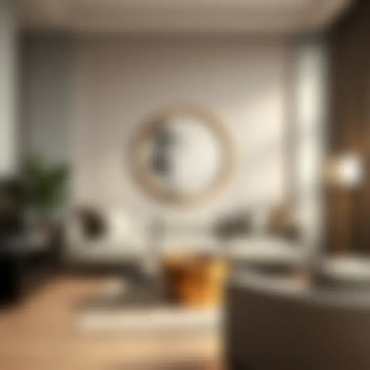 Contemporary Charm with Gold Accents Modern living room showcasing a minimalist gold circle centerpiece