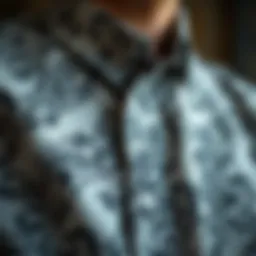 A close-up of intricate Gothic patterns on a button-up shirt