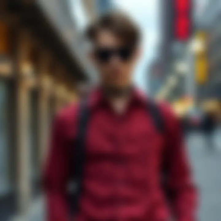 Urban Gothic Fashion Statement A fashionable individual showcasing a gothic button-up shirt in an urban setting